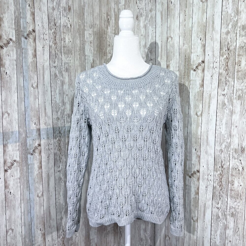 Croft & Barrow Sweater | Gray | Open Knit | Crew Neck | Medium | 100% Cotton